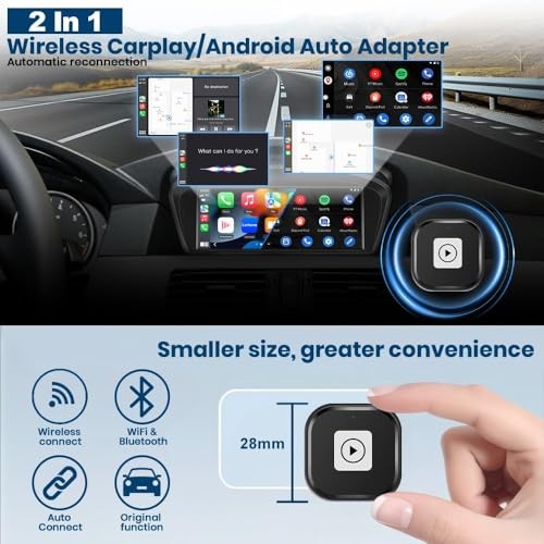 Mini 2-in-1 Wireless CarPlay &ndroidutodapter for iOS 10+ &ndroid 11+, Plug & A