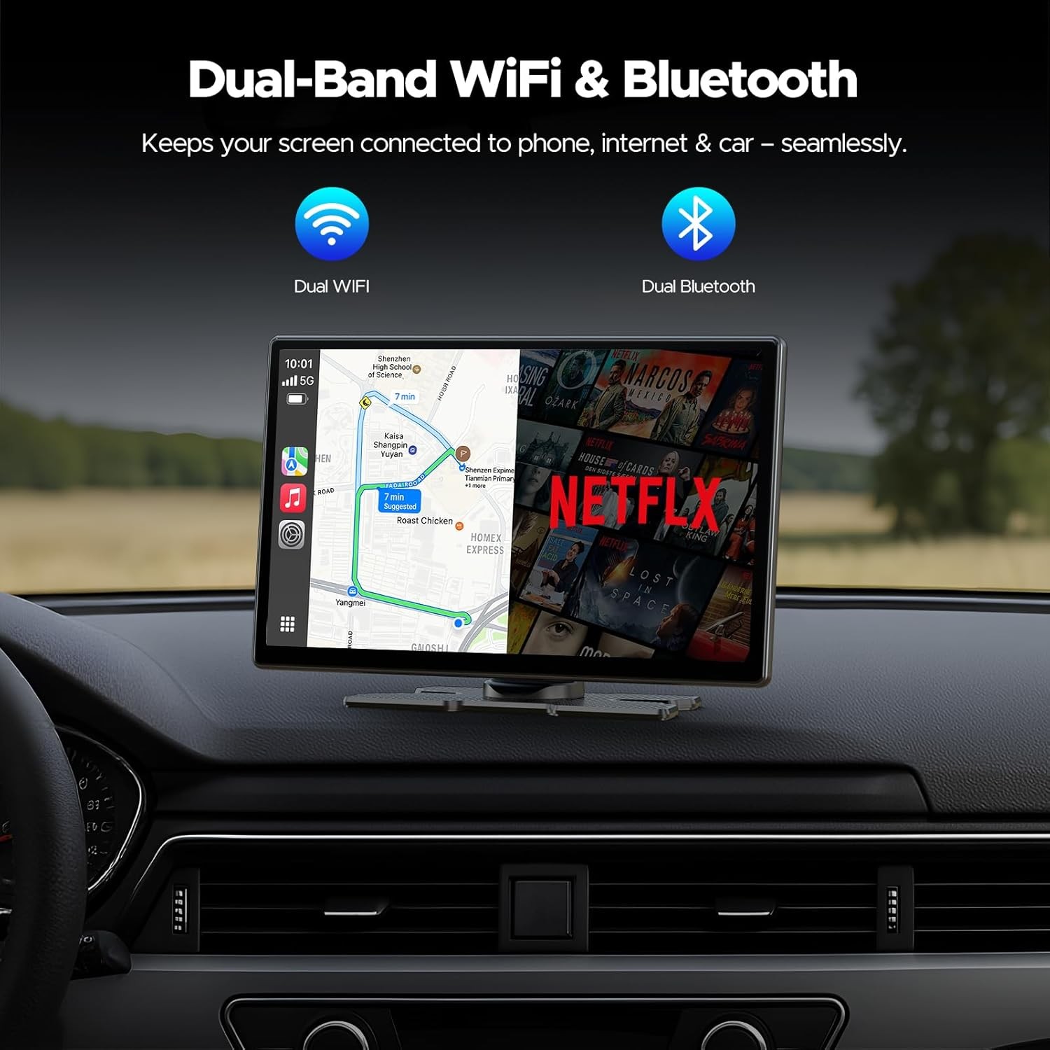 9”Carplay Screen With Net-Flix YouTube Wireless Apple CarPlay Android Auto GPS