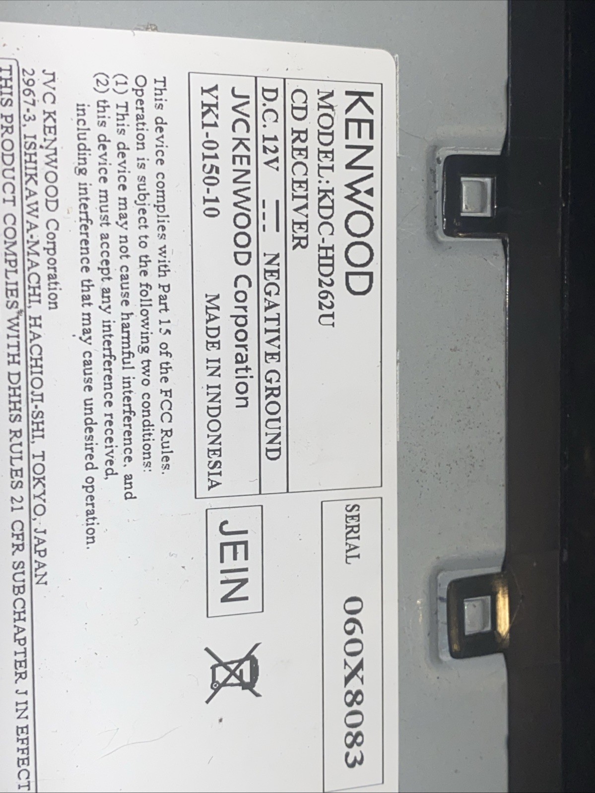 Kenwood “KDC-HD262U” CD Android HD Radio USB Interface MP3 AM/FM AUX