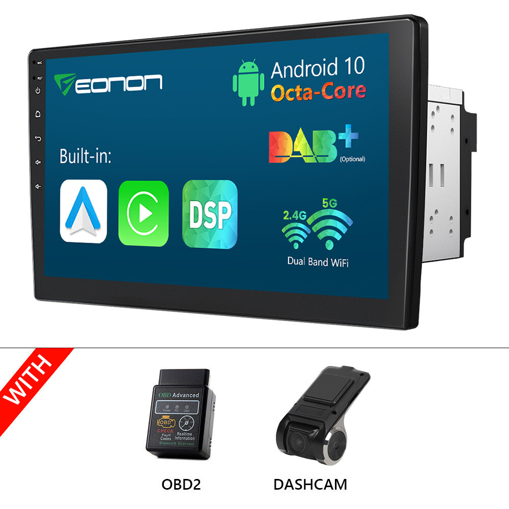 OBD+DVR+ Eonon 10.1″ Android 10 2 Din Car Stereo FM Radio GPS Nav DAB+ Bluetooth