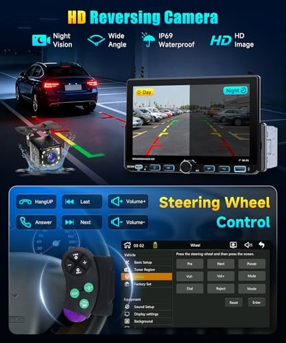 Single DIN Car Stereo with Wireless CarPlay & Android Auto, 7-Inch Touchscreen