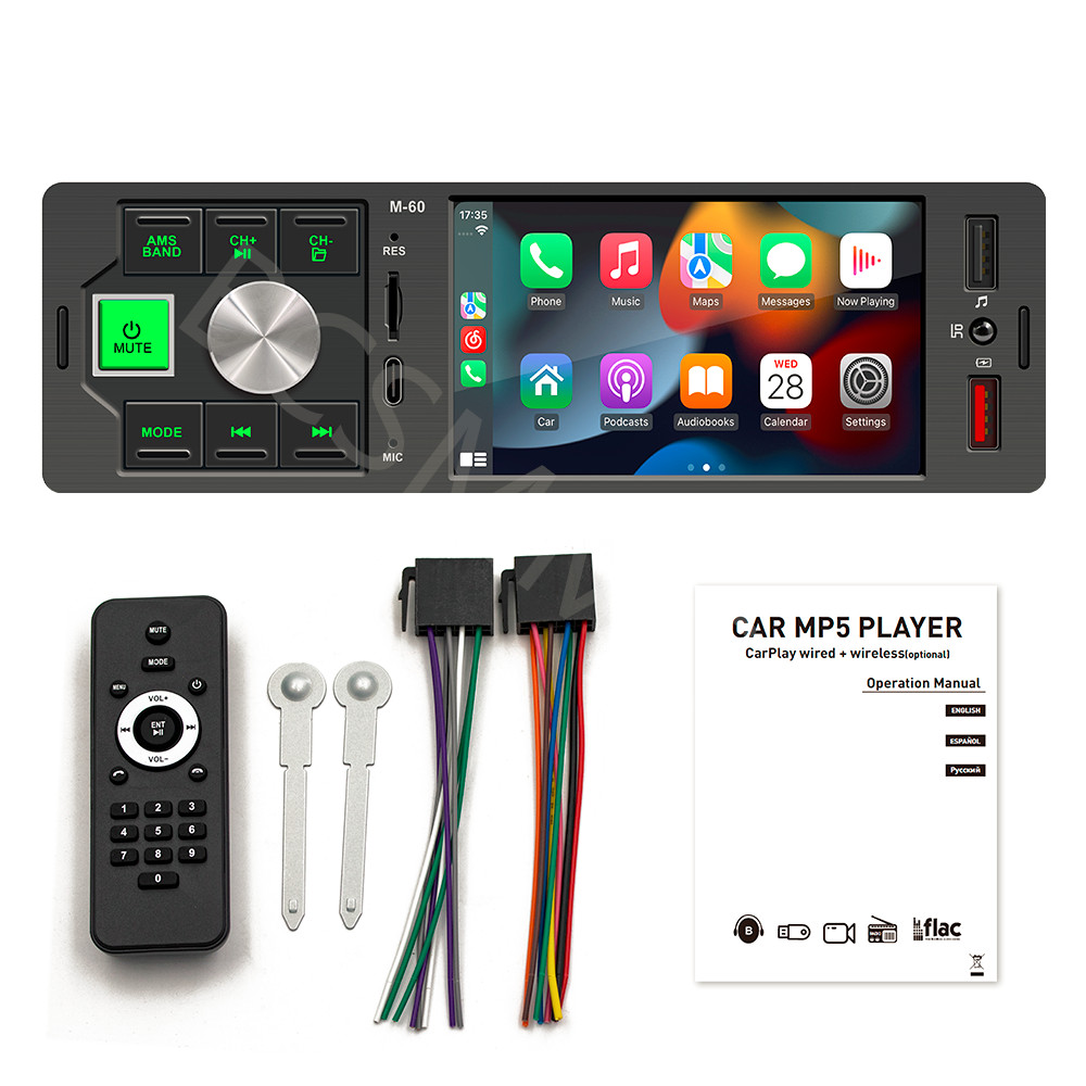 Stereo Car Radio For Apple CarPlay 1 Din Media Player Touch Screen Bluetooth