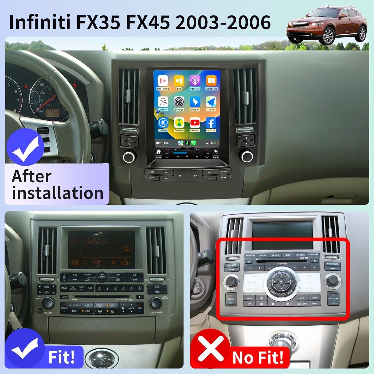 9.7″ For Infiniti FX35 FX45 2003-2006 Android CarPlay GPS 32GB Car Stereo