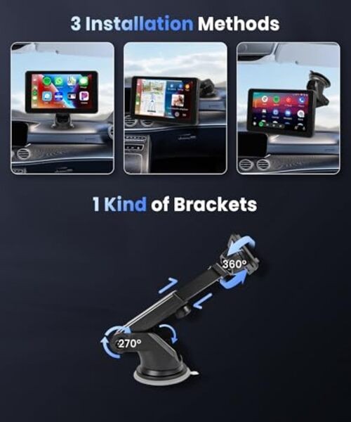 Wireless Carplay Screen for Car,7inch 1080P HD IPS Touch Screen Portable Car