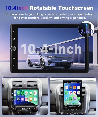 10.4“ Wireless CarPlay Stereo Single Din Car Radio,2025 Upgraded Rotatable HD