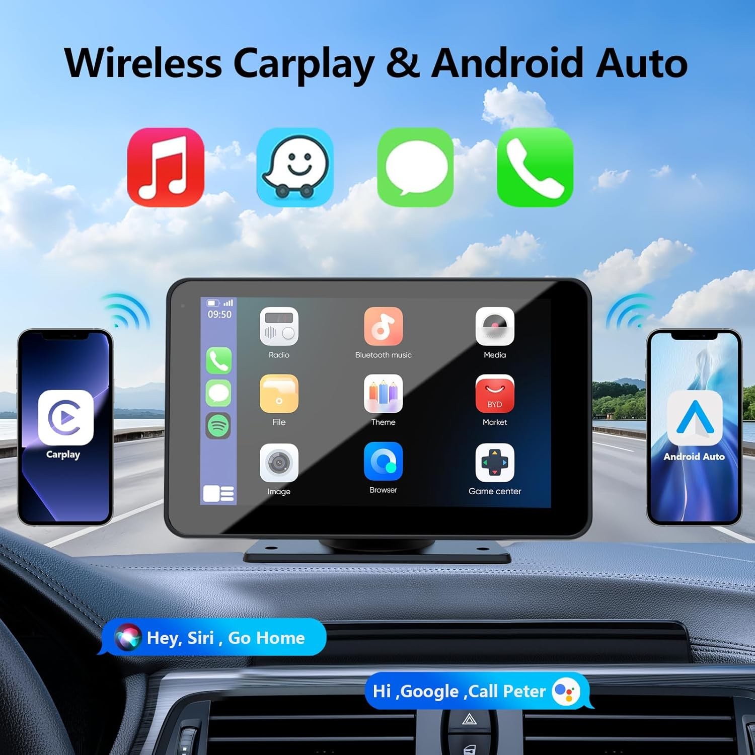 Apple Carplay Screen 7″ HD Portable Car Stereo Wireless Android GPS Navigation