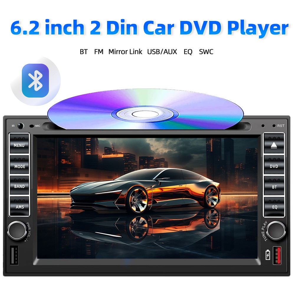 6.2″USB/SD/AUX Stereo Bluetooth Touch Screen DVD/CD Player Remote control 2 Din