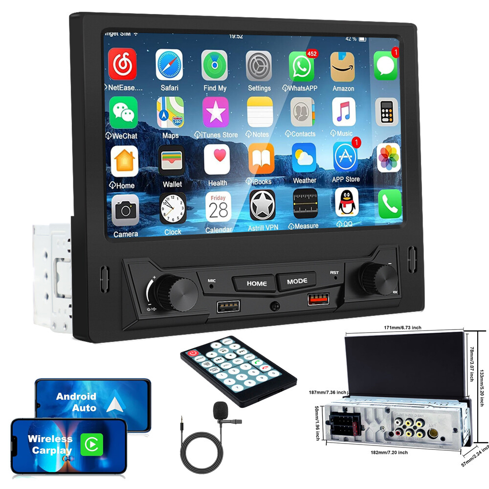 7″ Single 1Din Touch Screen Car Stereo Radio For Apple/Android CarPlay Bluetooth