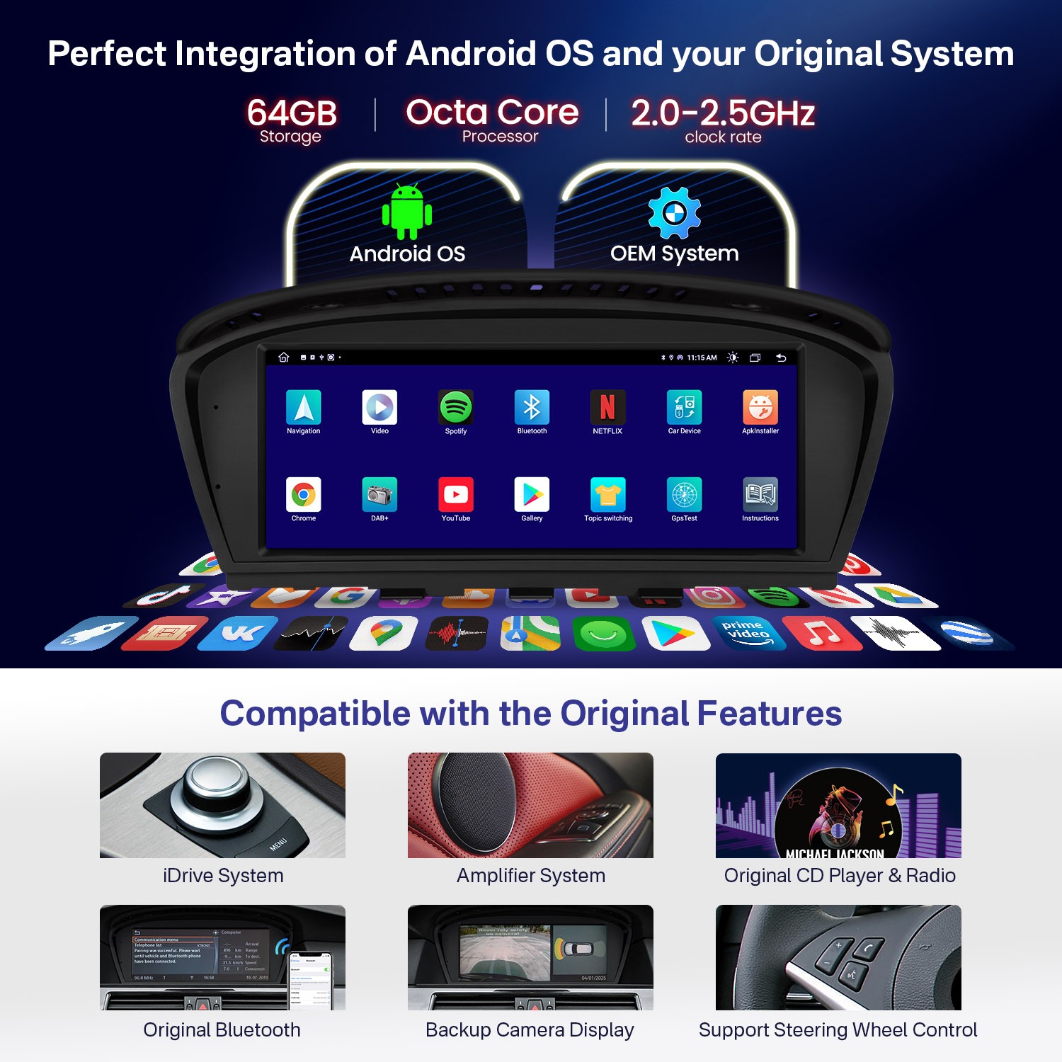 8.8″ Screen Upgrade for BMW 3 5 Series E60 Android 8-Core 64G CarPlay Retrofit