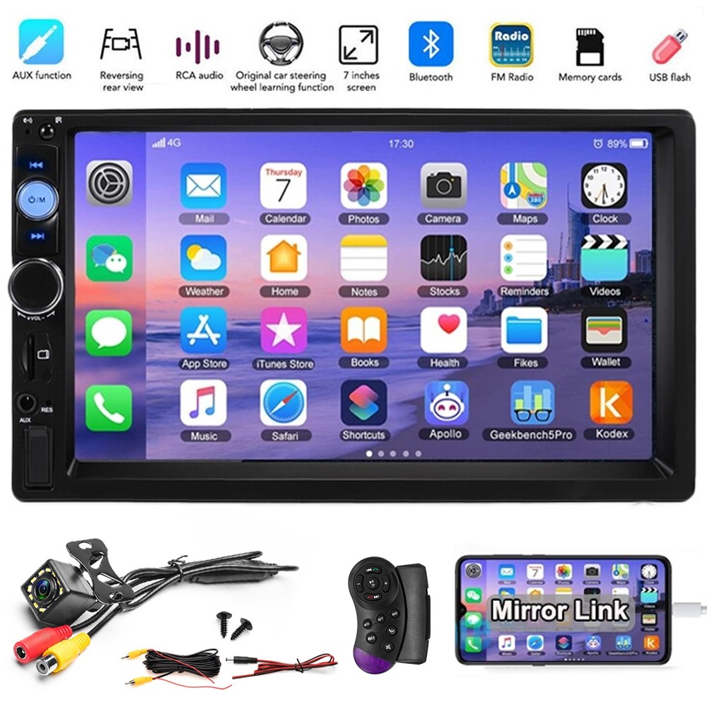 7″ Double 2 DIN Car MP5 Player Bluetooth Touch Screen Stereo Radio + Rear Camera