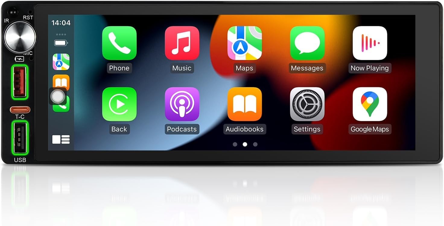 6.9 Inch Single Din Touchscreen Radio with Wireless Apple CarPlay & Android Auto