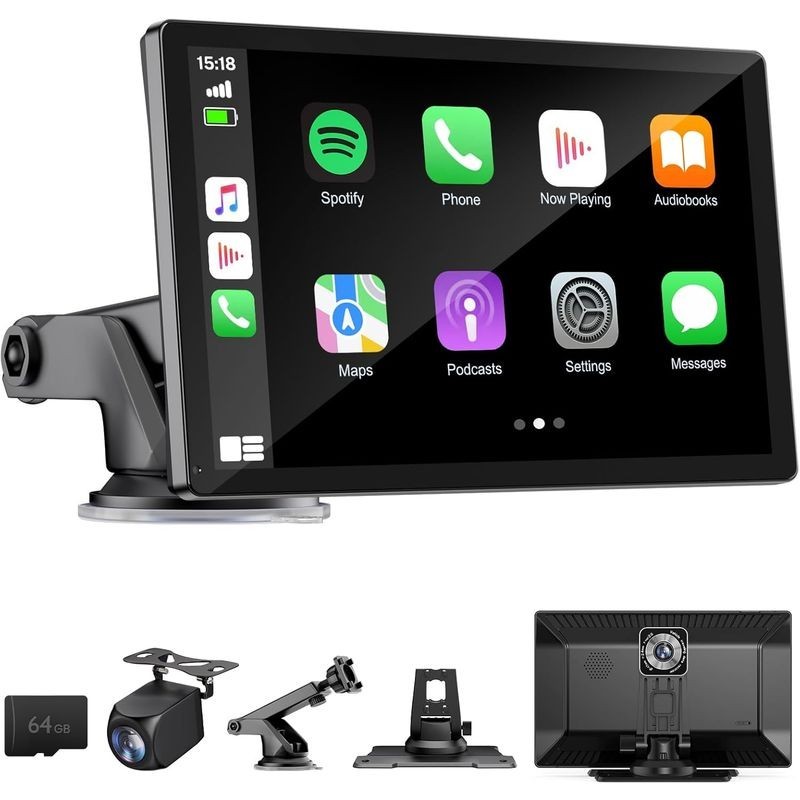 9″ Wireless Apple Carplay Screen for Car with 4K Dash Cam