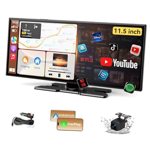 Largest 11.5 inch Wireless CarPlay Screen for Car,Built-in N black