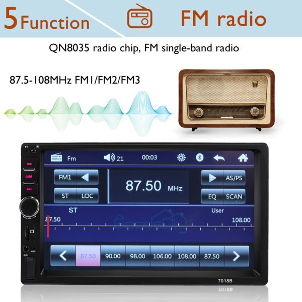7″ Double 2 DIN Car MP5 Player Bluetooth Touch Screen Stereo Radio With Camera