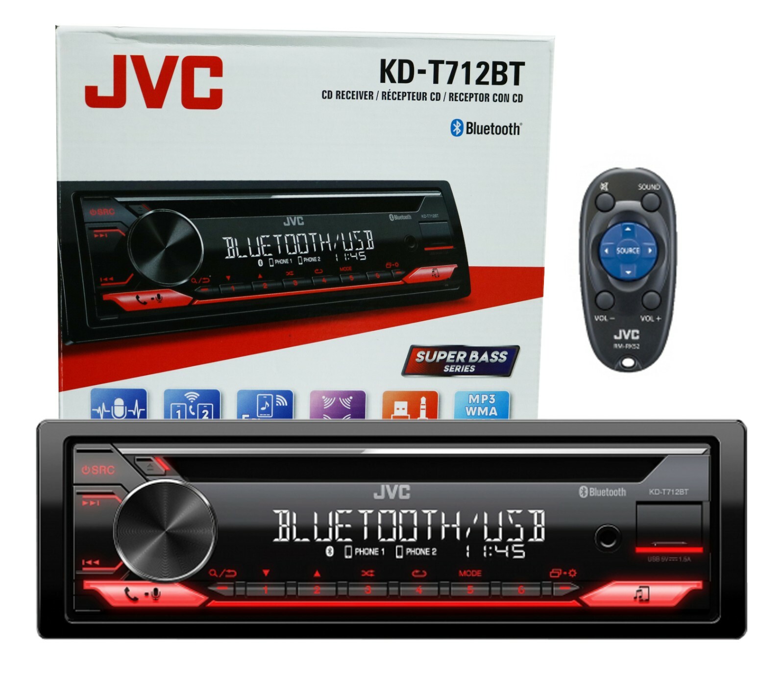 JVC KD-T712BT CD Receiver with Bluetooth / USB / Spotify / FLAC / 13-Band EQ
