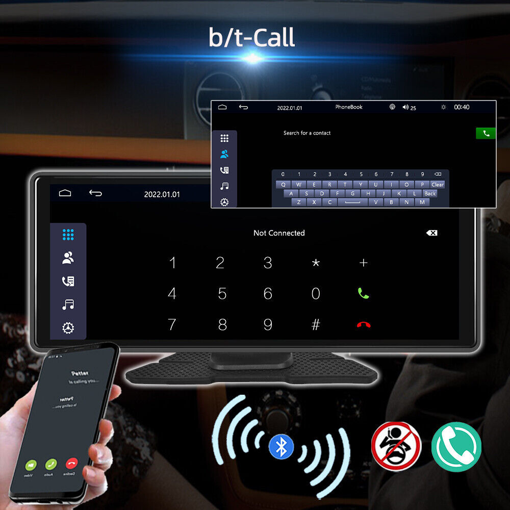 10.26″ Touch Screen Wireless Apple Carplay Portable Car Stereo Android Auto +CAM