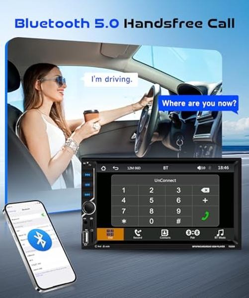 7″ Double Din Car Stereo with Bluetooth 5.1 Bluetooth – CarPlay & Android Auto