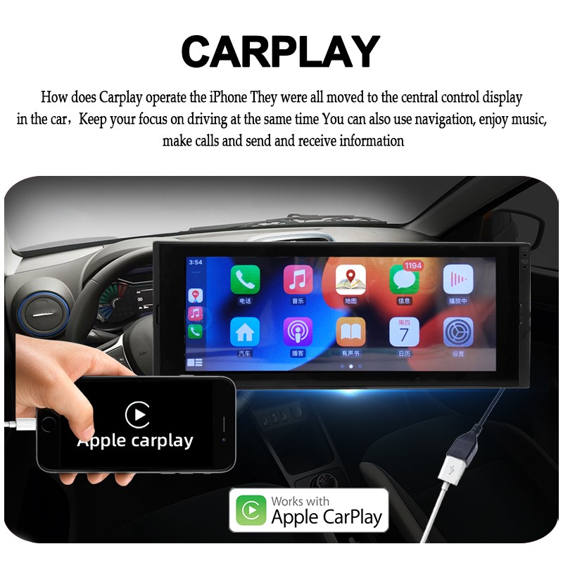1Din 6.9″Android Car Stereo Touch Screen Built-in CarPlay AHD Rear View WiFi GPS