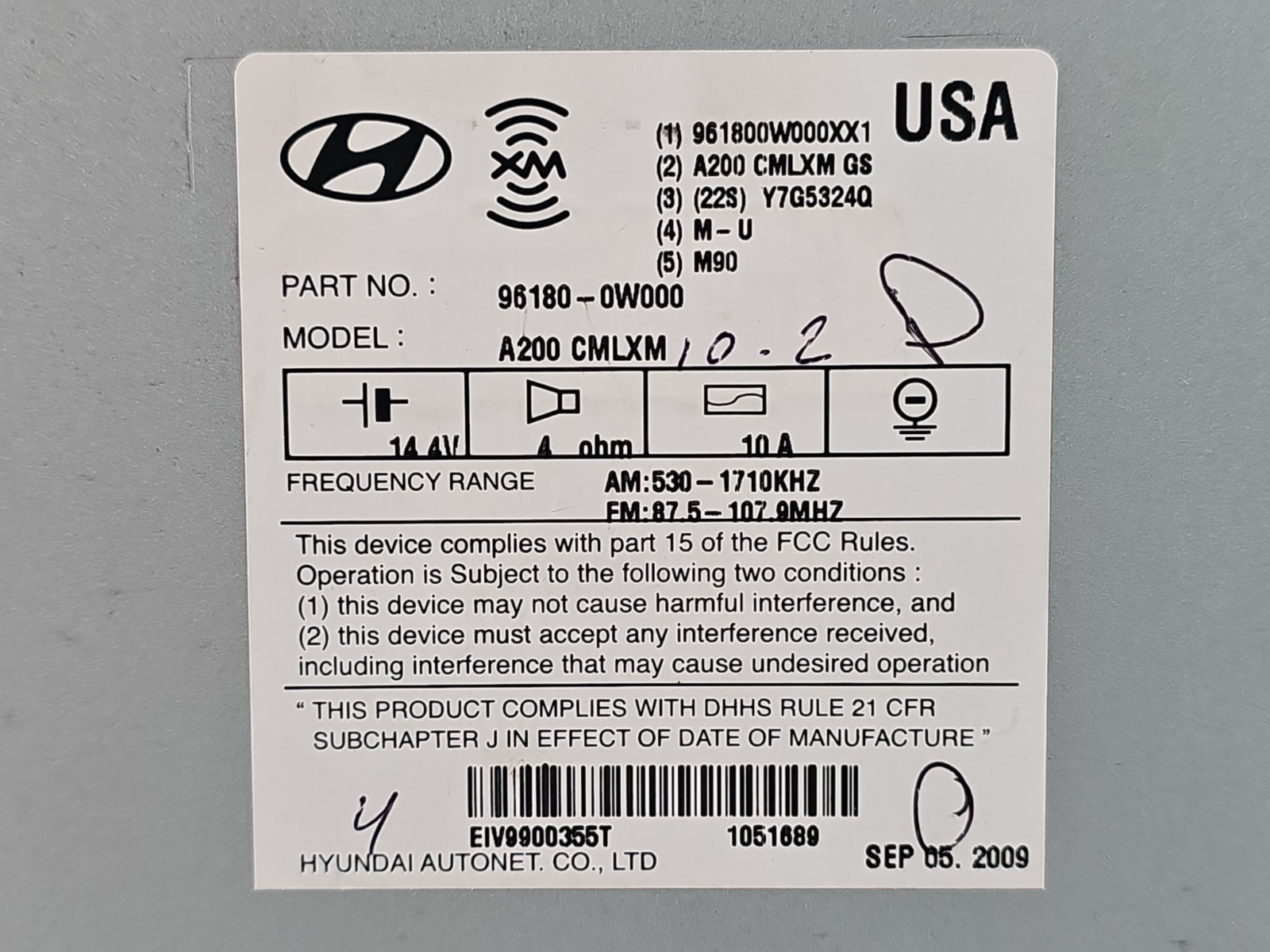HYUNDAI Santa Fe AM/FM CD MP3 Radio Receiver OEM 96180-0W000 A200 CMLXM