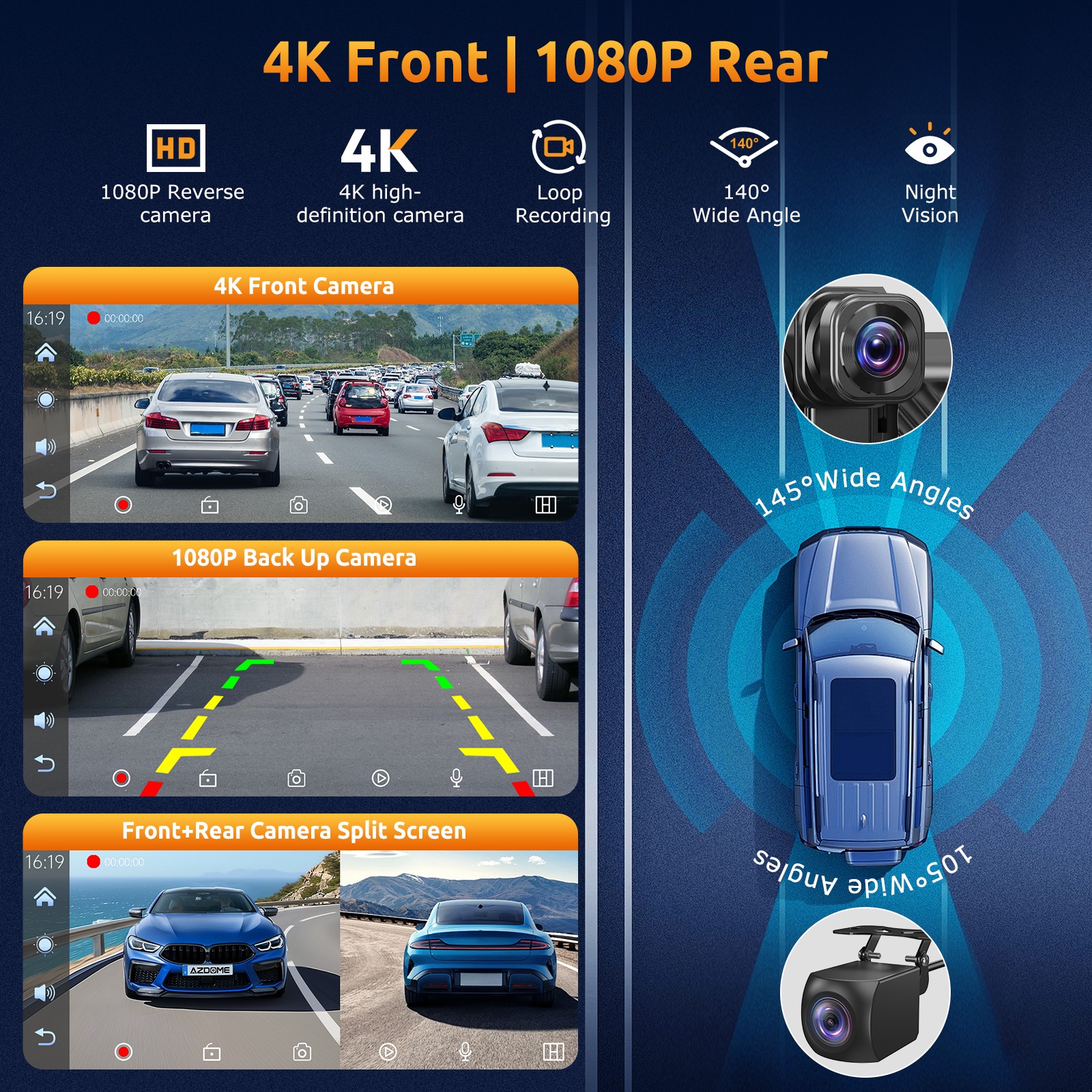 2K Portable Wireless Car Stereo With Carplay Android Auto Play DVR & Backup Cam