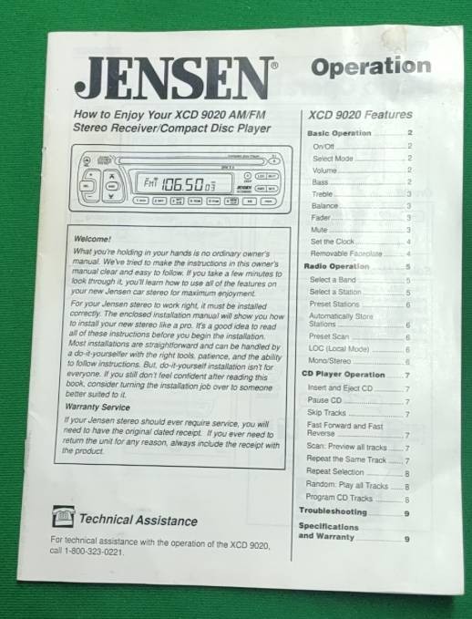 Jensen XCD 9020 Car AM/FM CD RECEIVER with Detachable Face Plate- New in Box