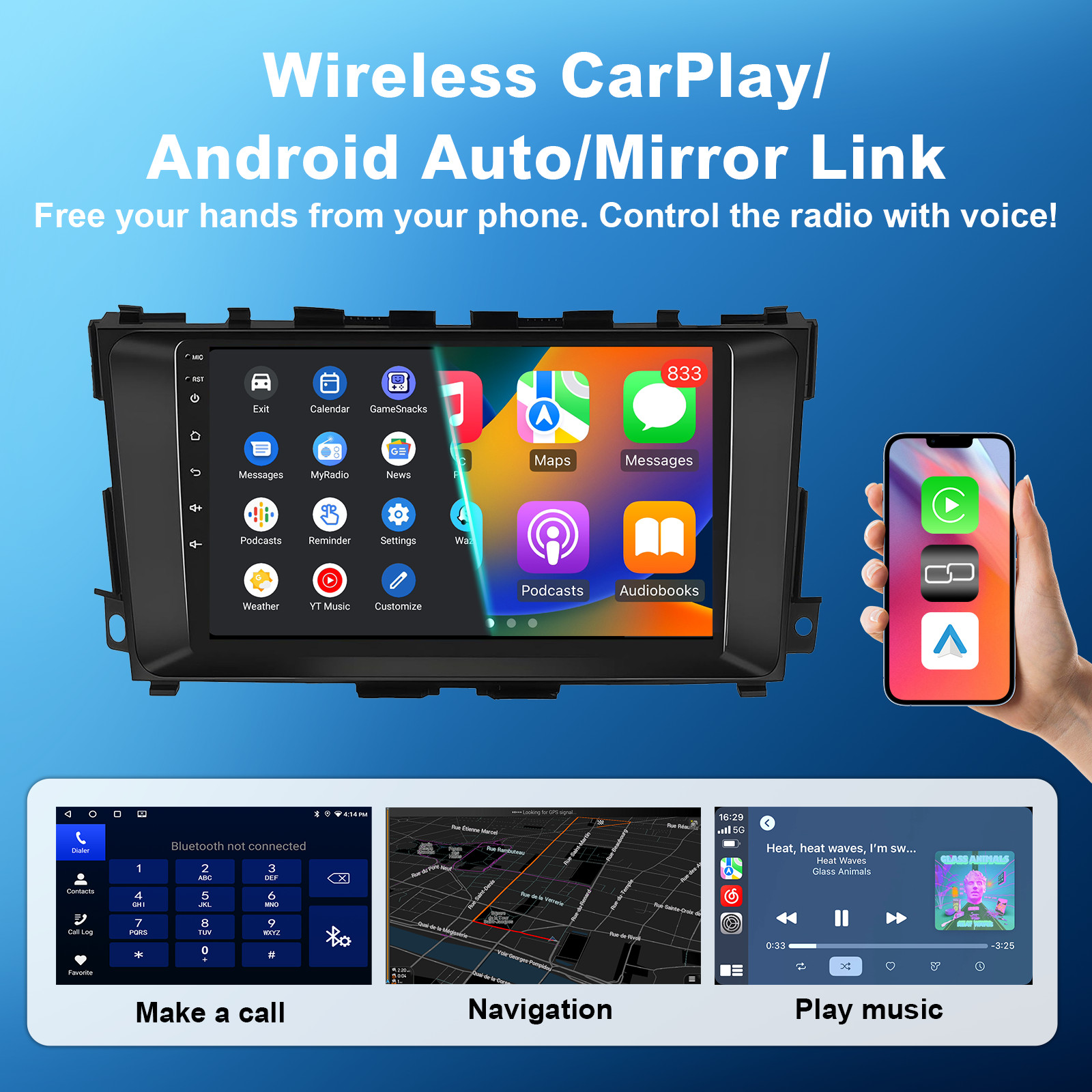 8 Core 4+32G Nissan Altima 2013-2018 9″ Android14 Radio,CarPlay Android Auto,AM