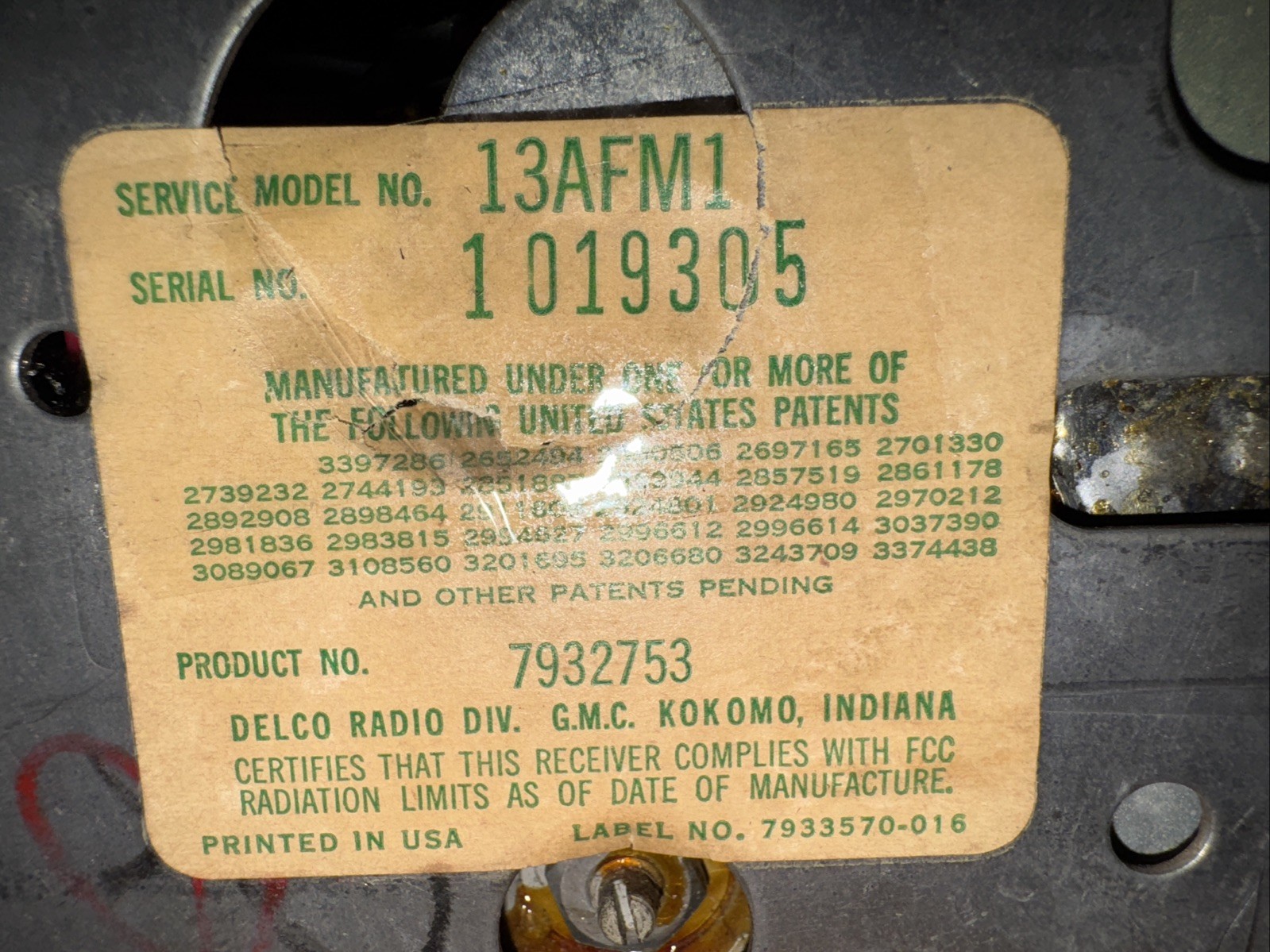 Rare DELCO Radio GMC Model 13AFM1 Serial 1019305 Hard To Find