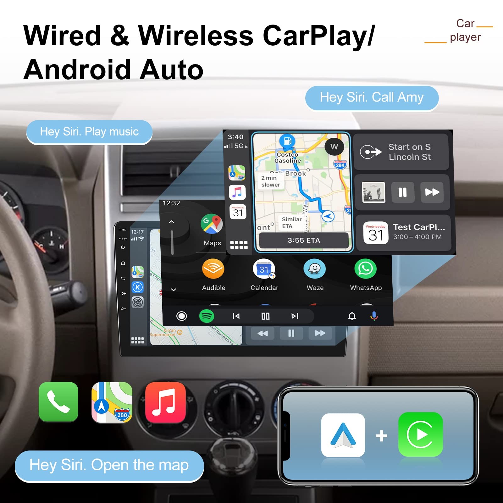 Ekat 2G32G Car Radio For Jeep Compass Patriot 2007 2008 2009 10.1 Inch Android