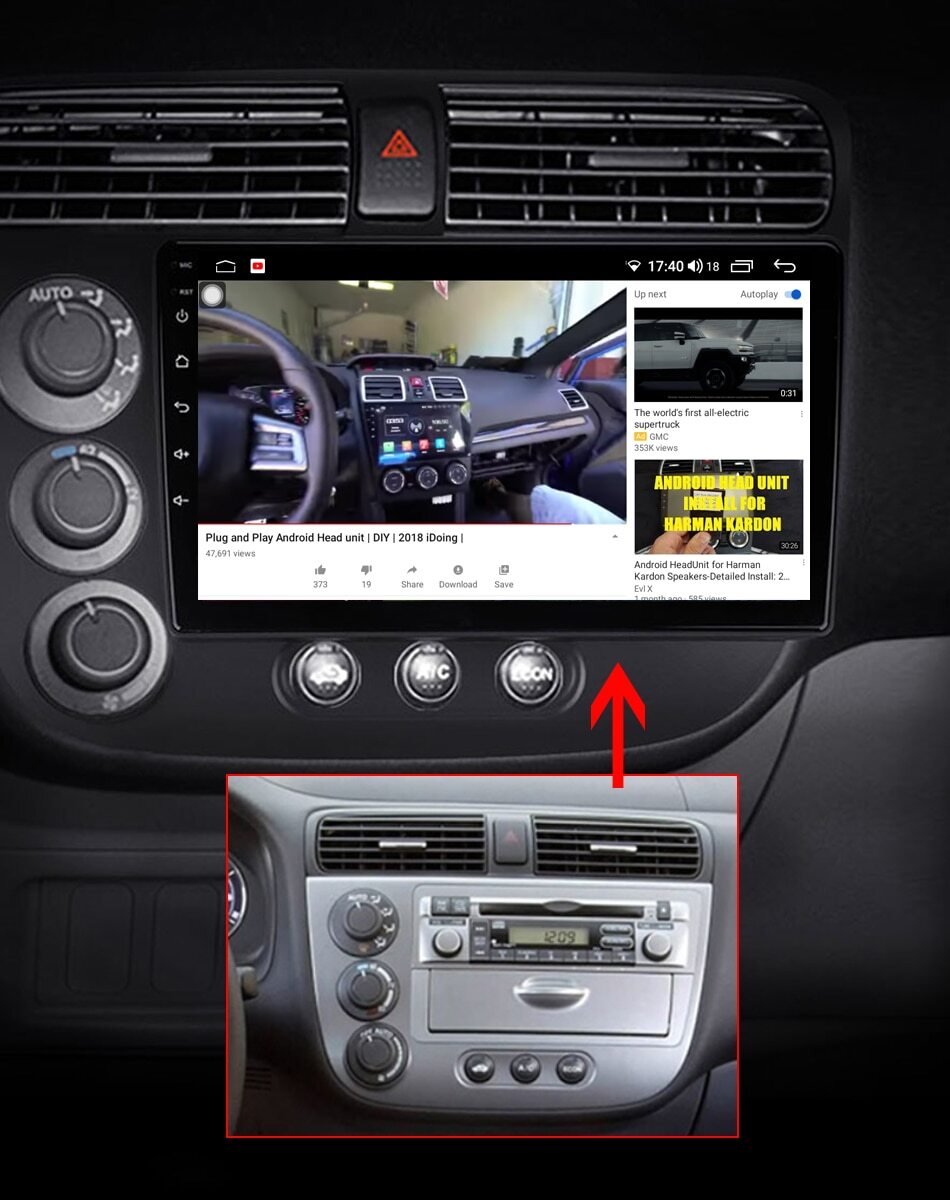Car Apple CarPlay Android Stereo Radio For Honda Civic 2001 2002 2003 2004 2005