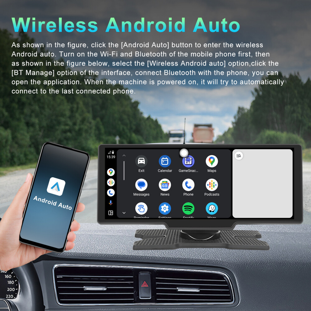 10.26 Portable Car Stereo Touch Screen Wireless Apple Carplay Android Auto Radio