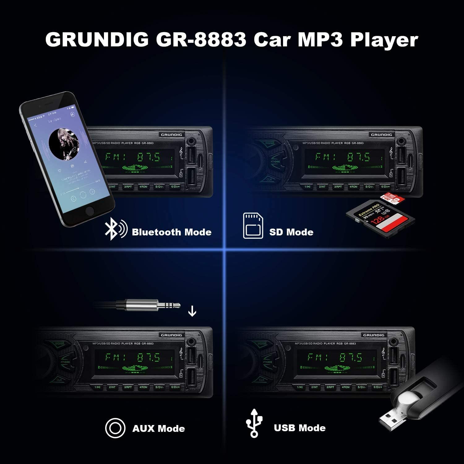Grundig Automotive Fixed Panel MP3 Radio Player With FM/USB And Remote Control