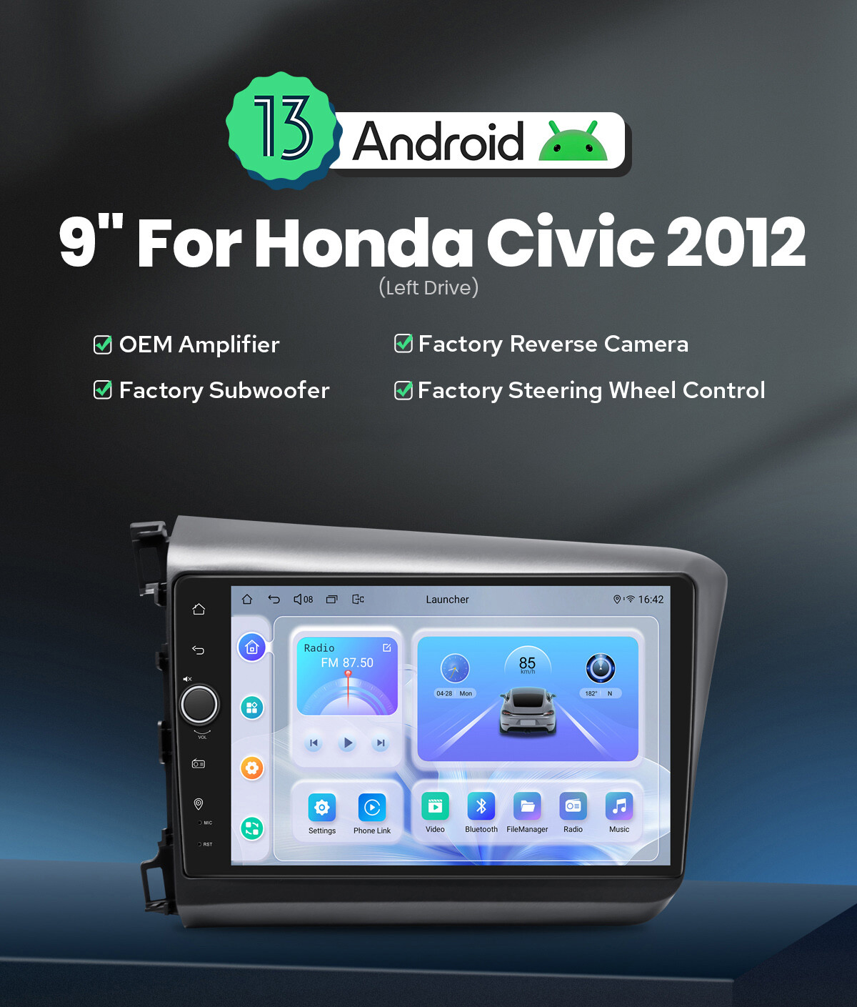 JOYING Android 12 Car Stereo Plug & Play for Honda Civic 2012 LX Si (Left Drive)