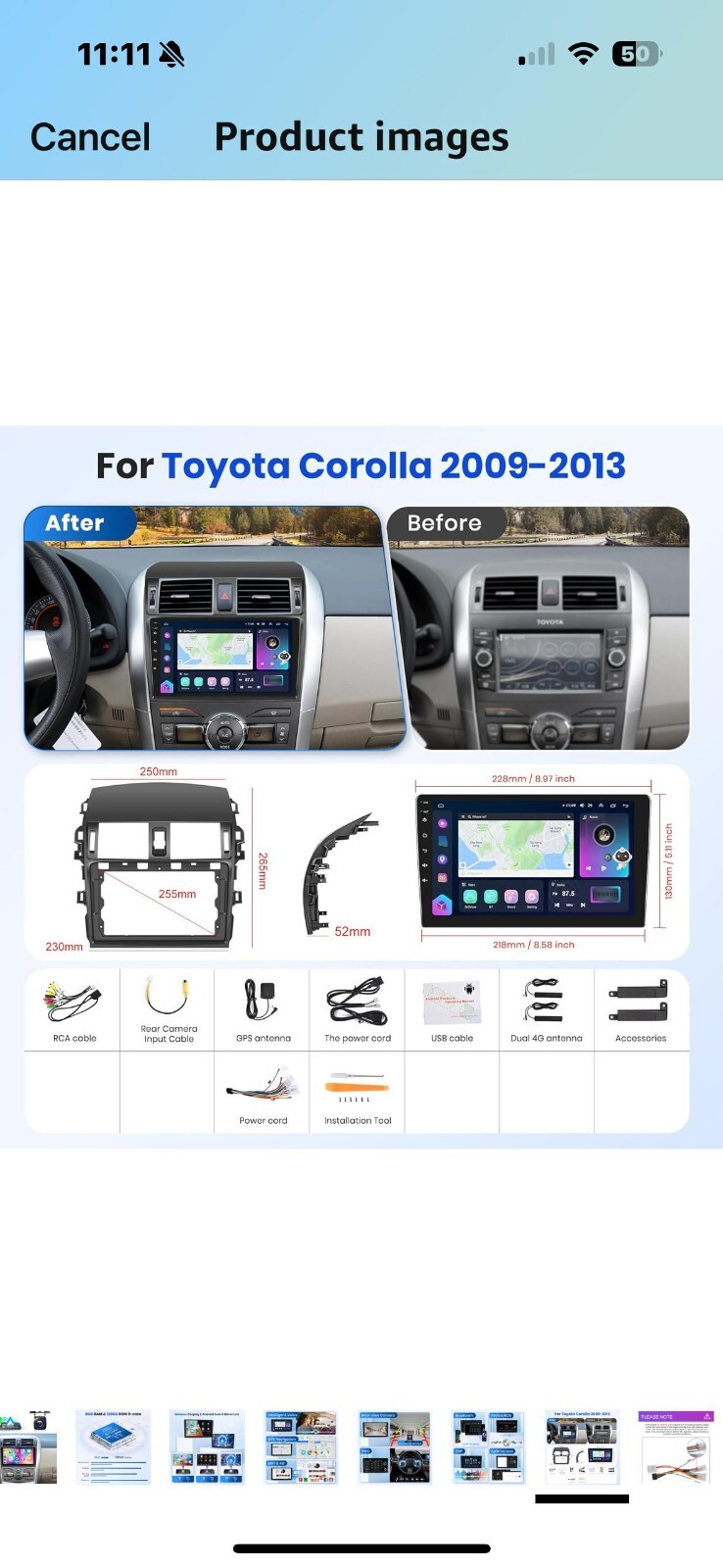 9” For Toyota Corolla 2009-2013 Apple CarPlay Android 8 Core 8+128G