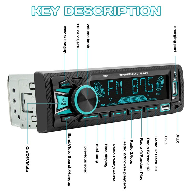 Single 1 DIN Car Stereo Radio Bluetooth MP3 Player AUX USB AM FM Audio Receiver