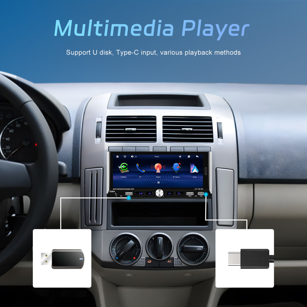 2+64GB 6.9″ Single 1 Din Android 15 Carplay BT GPS Touch Screen Car Stereo Radio