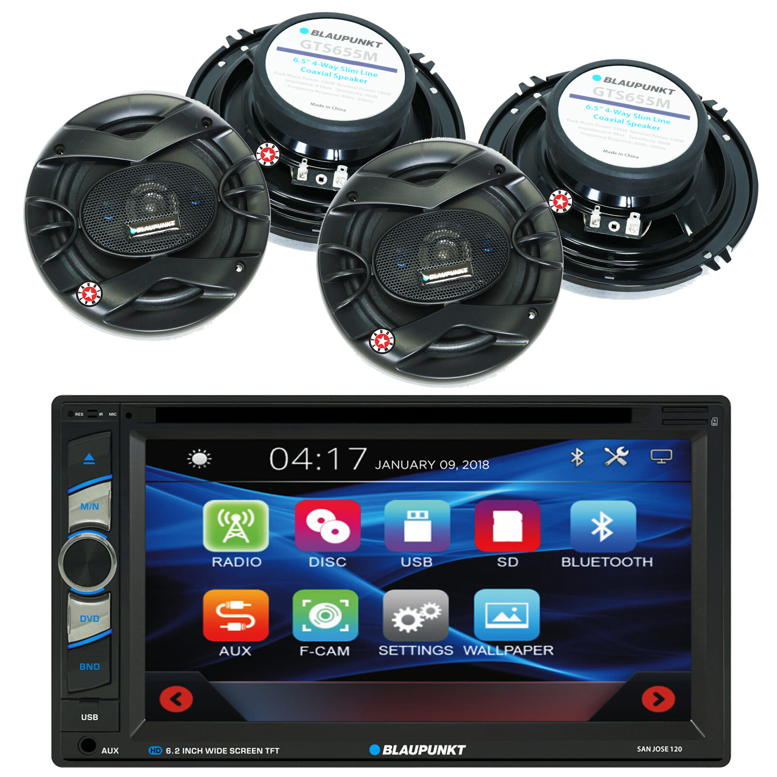 BLAUPUNKT SAN JOSE 120 CAR 2 DIN 6.2″ DVD BLUETOOTH RADIO + 4x SPEAKERS 6.5″