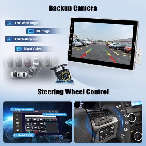 Single Din Car Stereo with Wireless Carplay Android Auto 10.1 Inch IPS P2