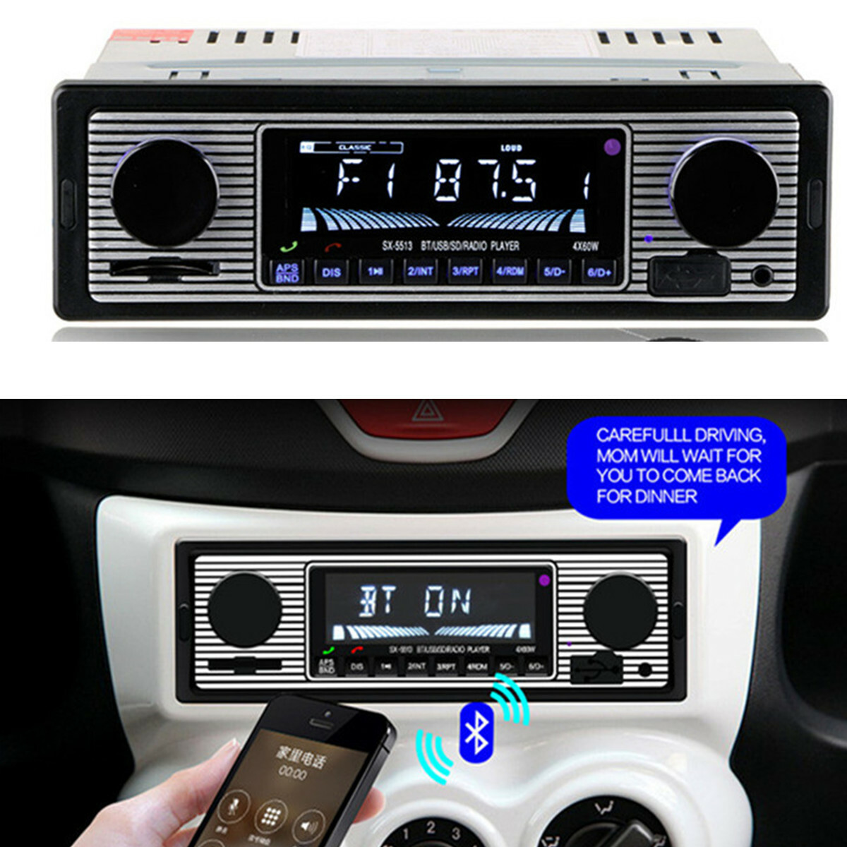 Radio Car Stereo In-dash MP3 Player Bluetooth USB/FM/SD/AUX Audio Remote Control