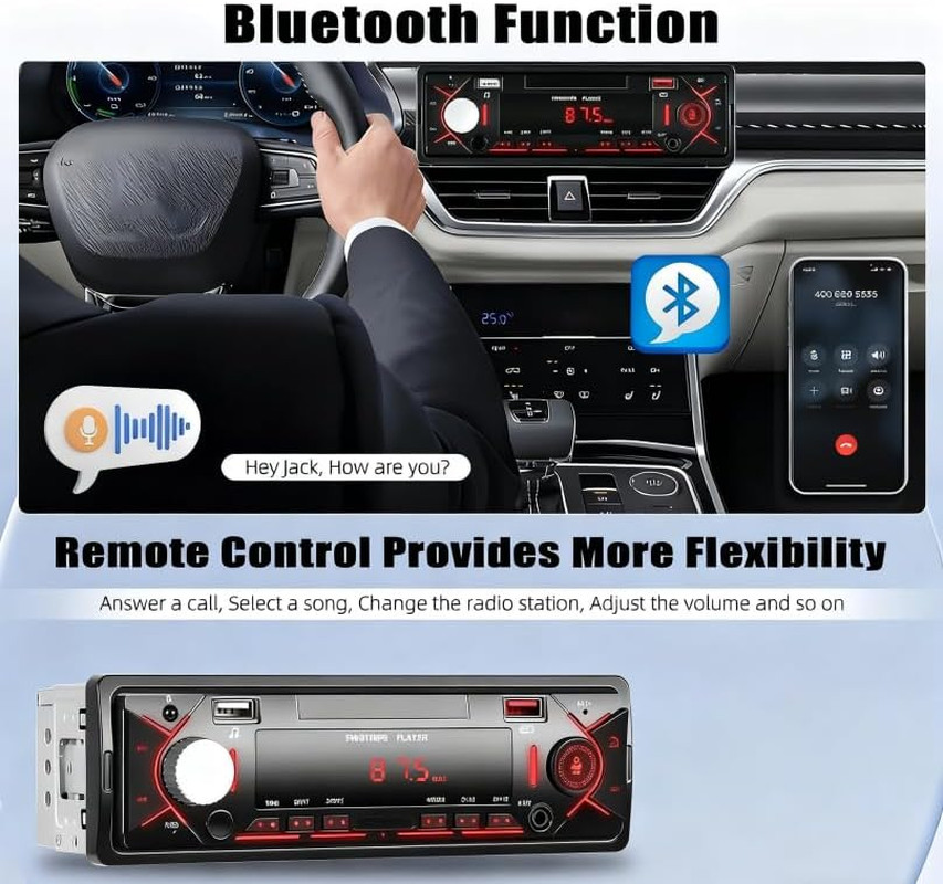 Single DIN Car Stereo Bluetooth Car Radio FM MP3 USB AUX Handsfree Audio