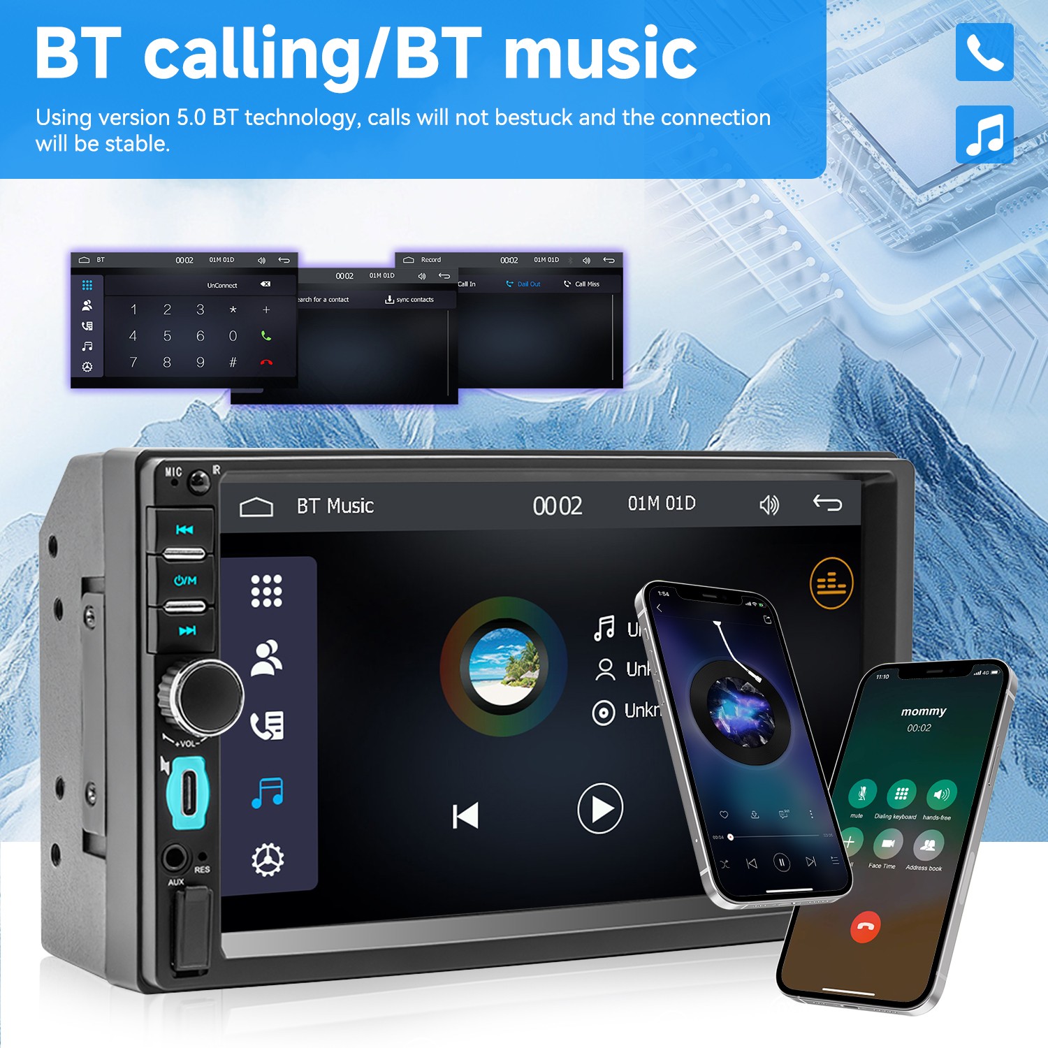 7″ Double DIN Apple CarPlay Android Auto Car Stereo Radio Bluetooth with Camera