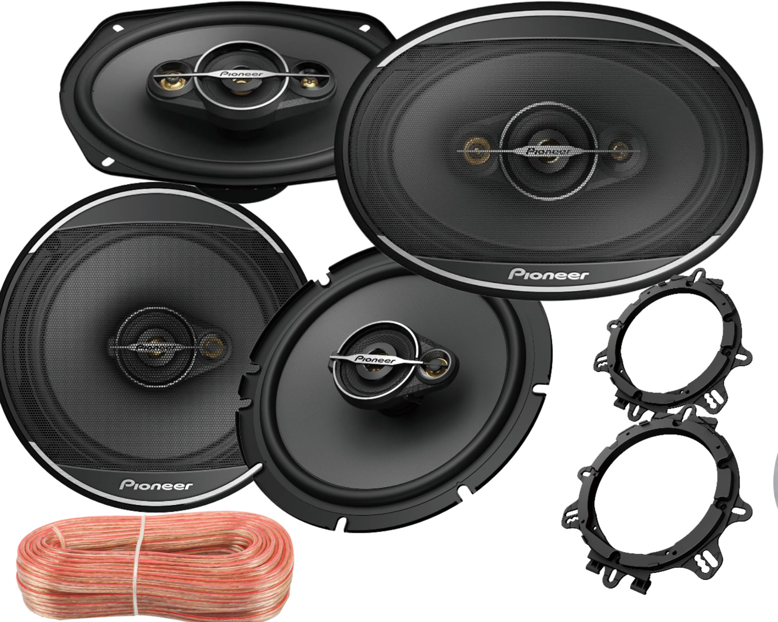 Pioneer 6×9 4-Way Coaxial & 6.5″ 3-Way Coaxial Car Speaker + 2 Pacer /100ft 18g