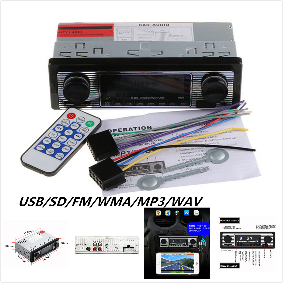 Vintage Car Radio Stereo Modern Bluetooth MP3 Player FM AUX SD Host With Remote