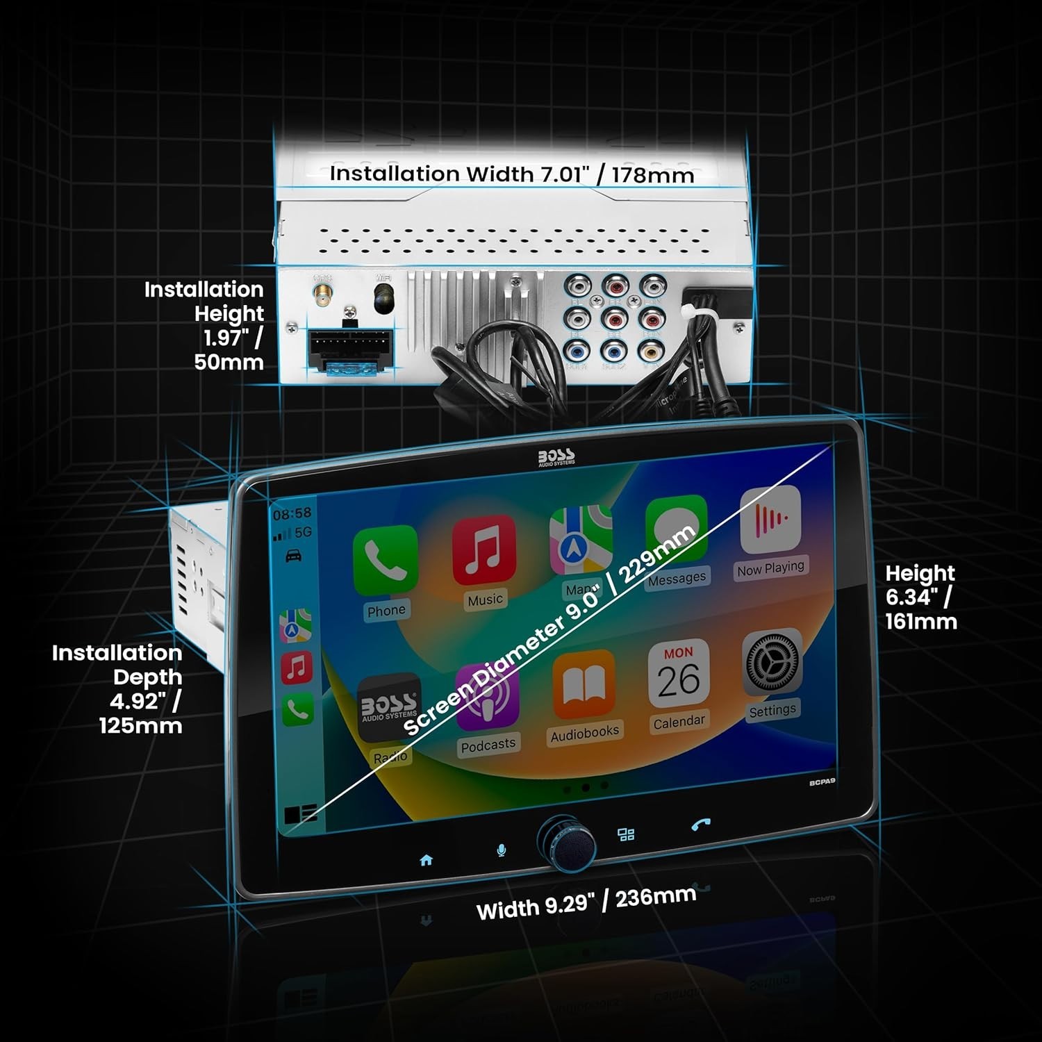BOSS Audio Systems BCPA9 Single DIN Car Stereo Wireless Apple CarPlay, Android
