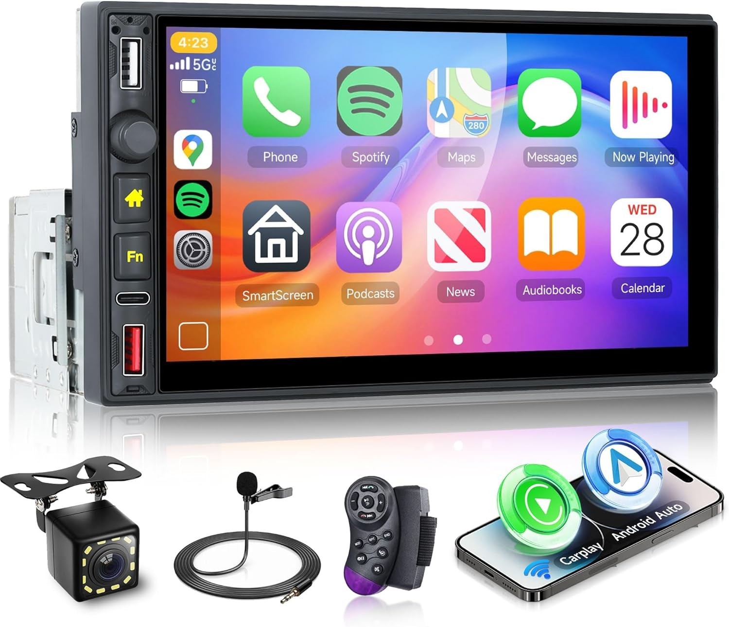 Single Din Car Stereo, 7 Inch IPS Touch Screen Radio with Wireless CarPlay & …