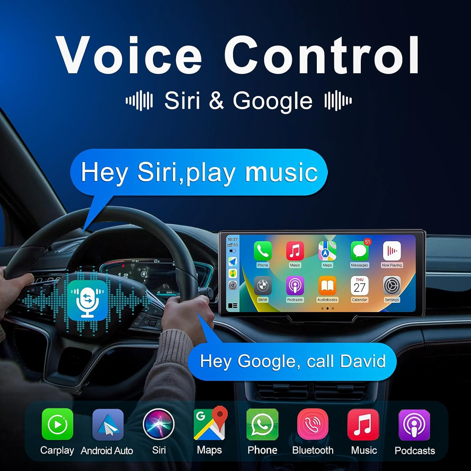 Portable 9.3-Inch Wireless Apple Carplay Screen for Car with Auto Brightness, 4K