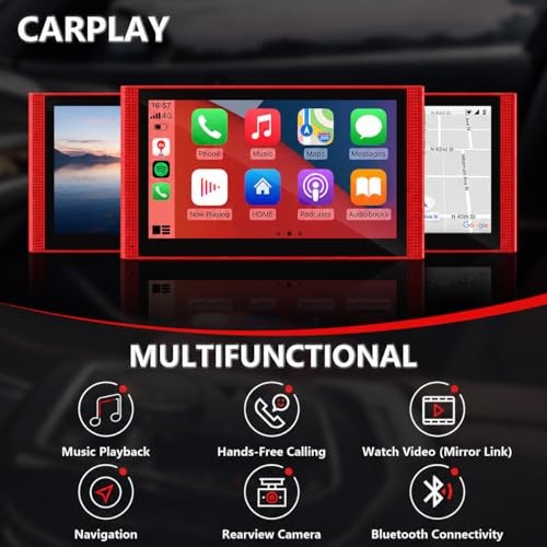7″ Wireless CarPlay – Clearance! Android Auto Touchscreen | Portable HD Car red