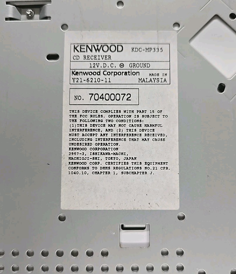 Kenwood KDC-MP335 CD Player AM/FM Stereo