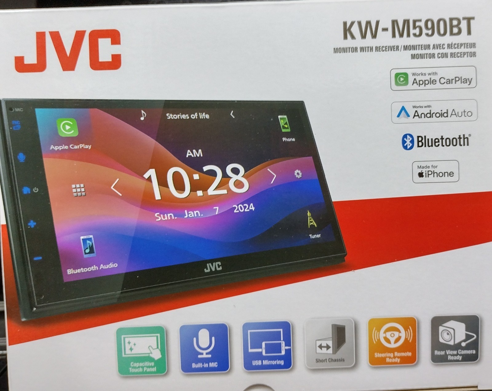 NEW JVC KW-M590BT, 2-DIN Digital Media Receiver, w/ Apple CarPlay & Android Auto
