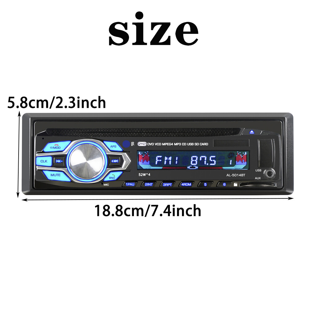 Single 1 Din Car Radio DVD CD MP3 Player Audio Stereo USB FM Bluetooth In-dash