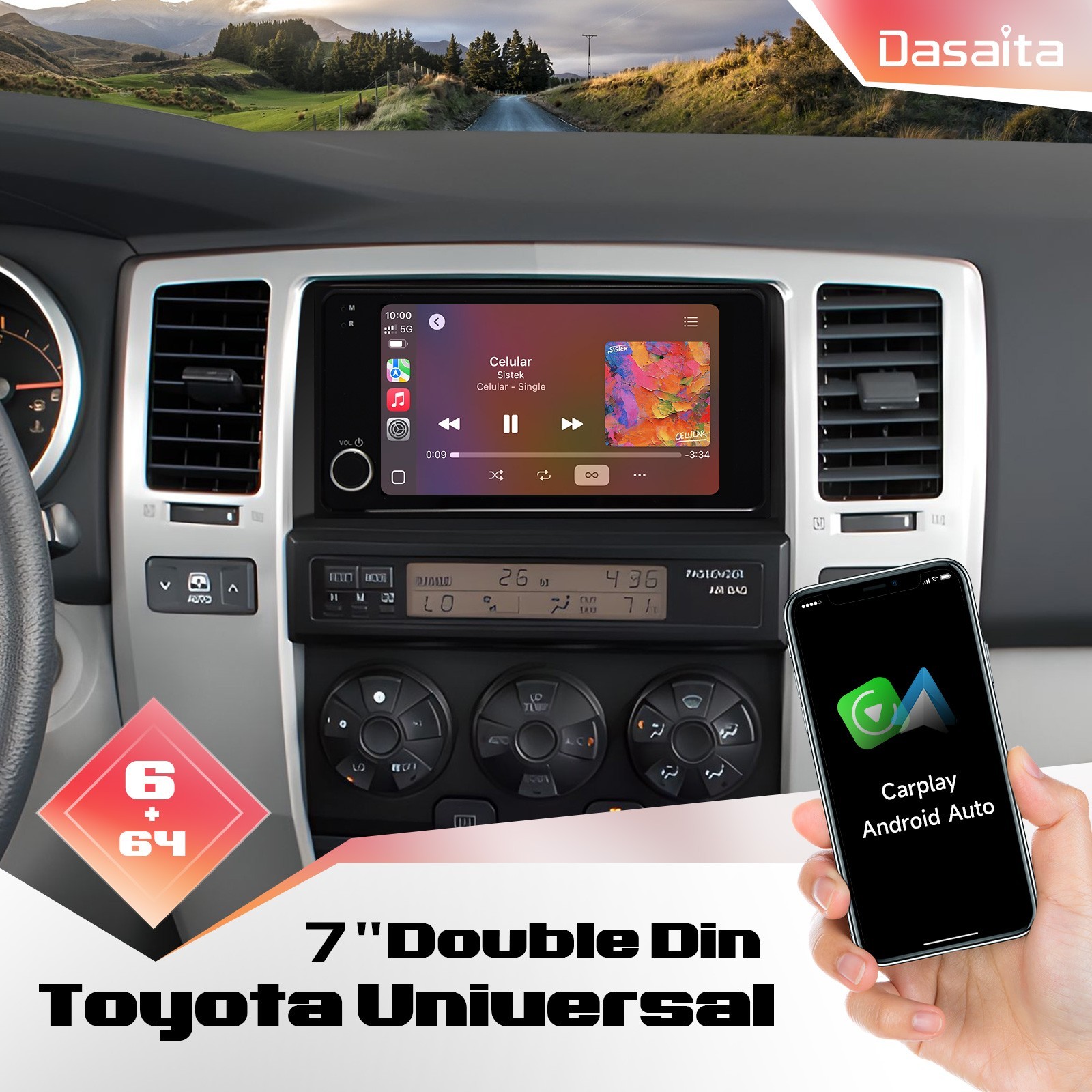 Dasaita 7” Double Din Car Stereo for Toyota Universal Radio WiFi Head Unit GPS